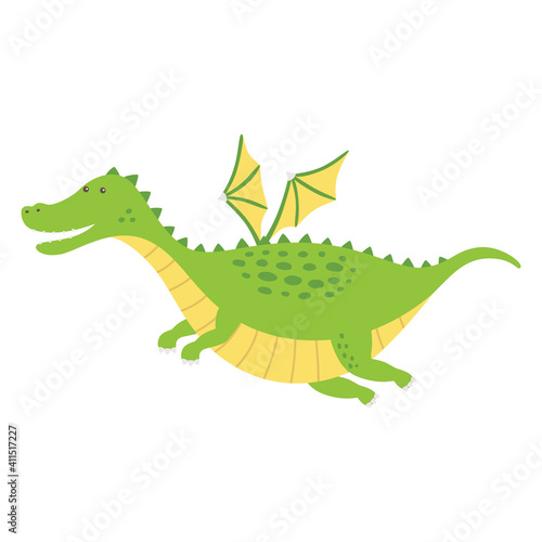 Cute fat dragon flying. Vector illustration isolated.