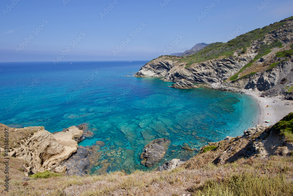 view of the coast of Sardinia near Argentiera, La frana beach, Sardinia, Italy 