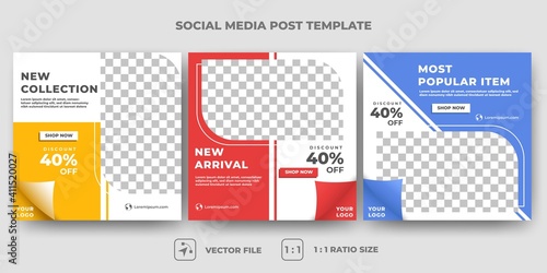 Set of Editable promotional banner template. Social media post with Yellow, red, and blue background color. Suitable for social media post, banners,and web ads. Flat design vector with a photo collage
