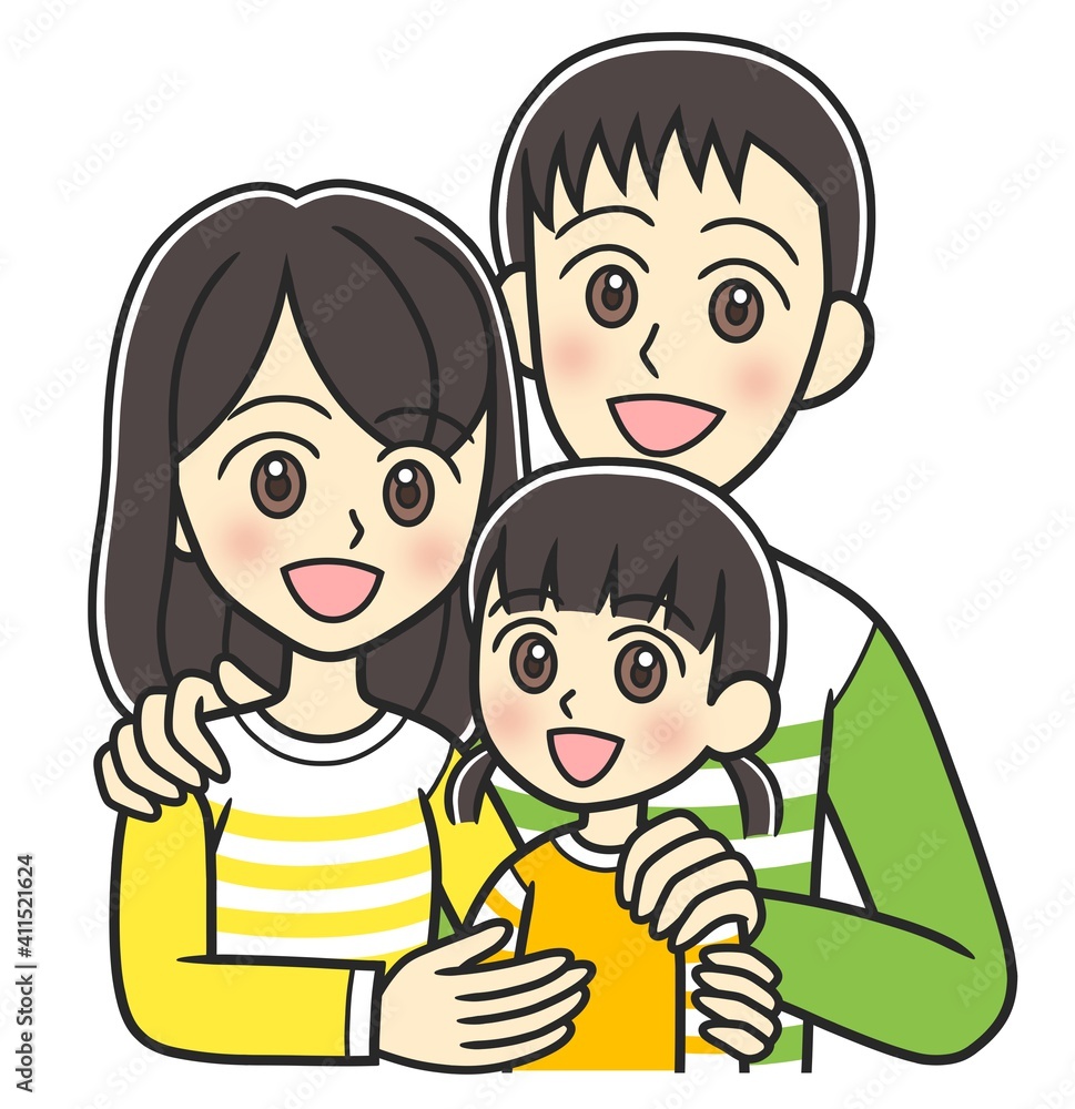 Young parents and their daughter smiling and sticking together Young parents and their daughter smiling and sticking together