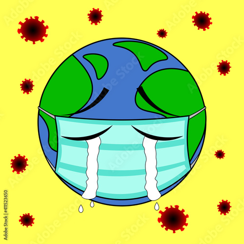 Planet earth sadly hit by the corona virus, Vector design