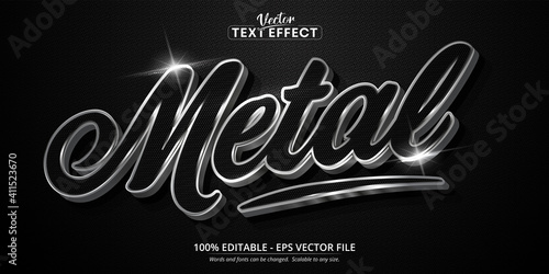 Metal text, shiny silver style editable text effect photo