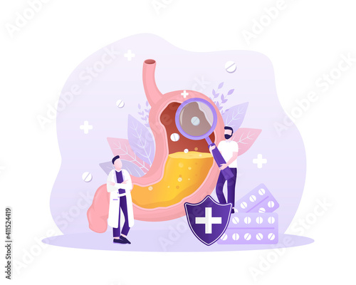 Stomach organ. Flat cartoon vector illustration. Health care concept. Isolated vector icon. Human organs with cartoon characters.