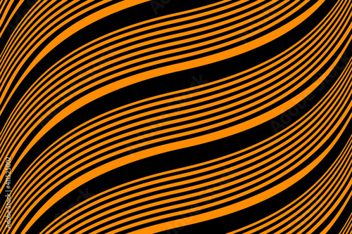 Full Seamless Background with waves lines Vector. Black and orange texture with vertical wave lines. Vertical lines design for fashion and decor fabric print.