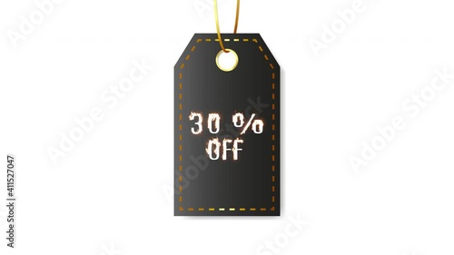 Sales special offer fire 30 percent off animation motion graphic video. Promo tag, banner, badge, sticker. 30 percent off Royalty-free Stock 4K. FONT ANTONIO (OFL Apache LICENSES).