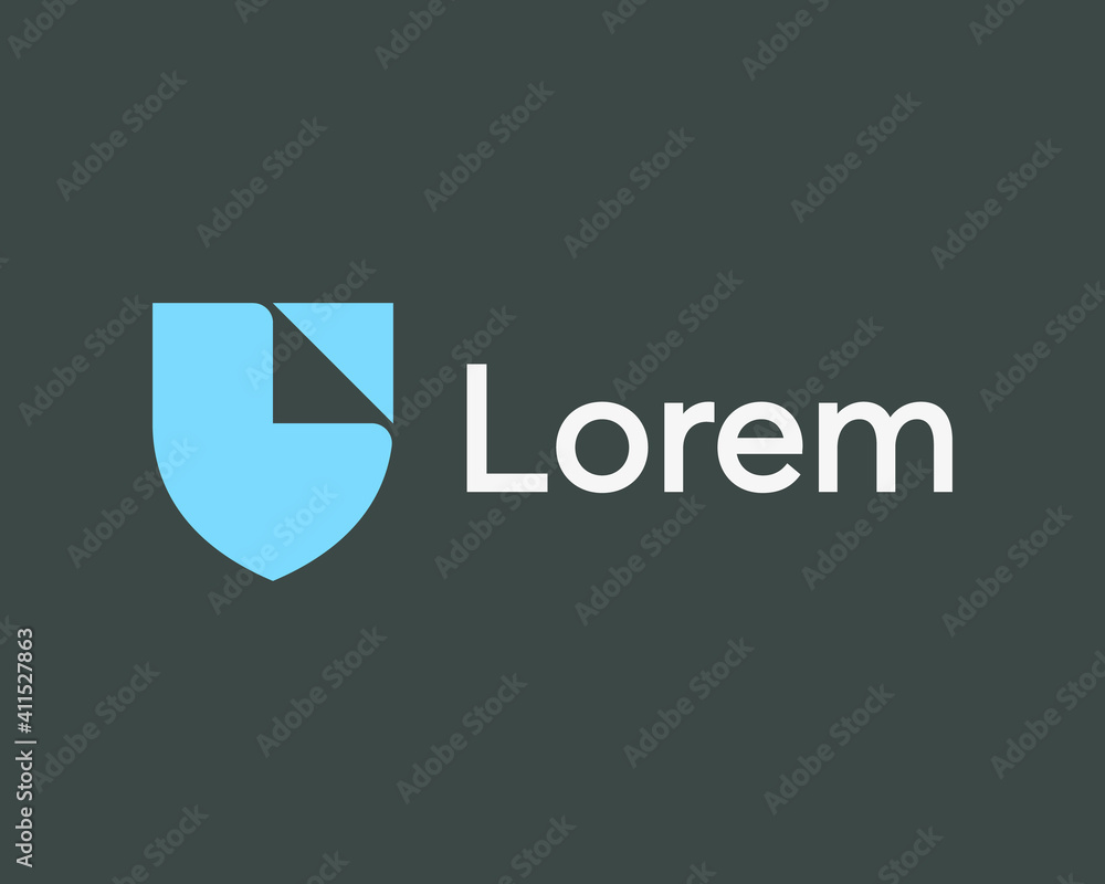Abstract shield with paper folded corner logo design template. Universal creative protection, guard flat vector icon sign symbol logotype. Abstract shield with paper folded corner logo design template. Universal creative protection, guard flat vector icon sign symbol logotype.