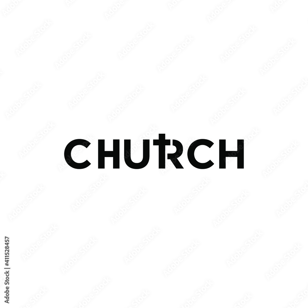 CHURCH INITIAL LETTER LOGO WITH CROSS ICON SIMPLE ILLUSTRATION VECTOR DESIGN ISOLATED BACKGROUND