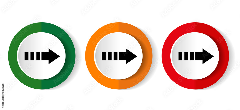 Right arrow icon set, next flat design vector illustration in 3 colors options for webdesign and mobile applications Right arrow icon set, next flat design vector illustration in 3 colors options for webdesign and mobile applications