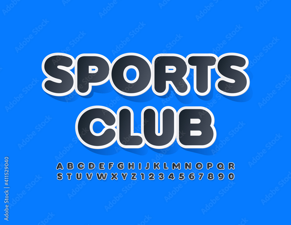 Vector modern logo Sports Club. Trendy style Font. Creative sticker Alphabet Letters and Numbers set