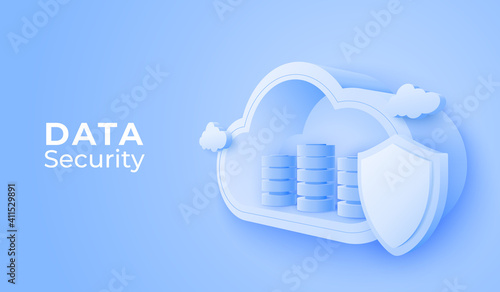 3D Cloud computing online data storage service. Digital technology security background. Vector art illustration