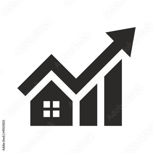 House investment growth icon. Real estate. Property value. Cost of living. Vector icon isolated on white background.