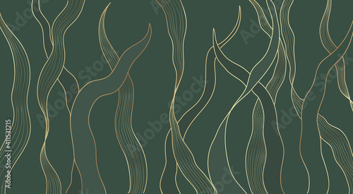 Fotografie, Obraz Gold line luxury nature floral leaves background vector