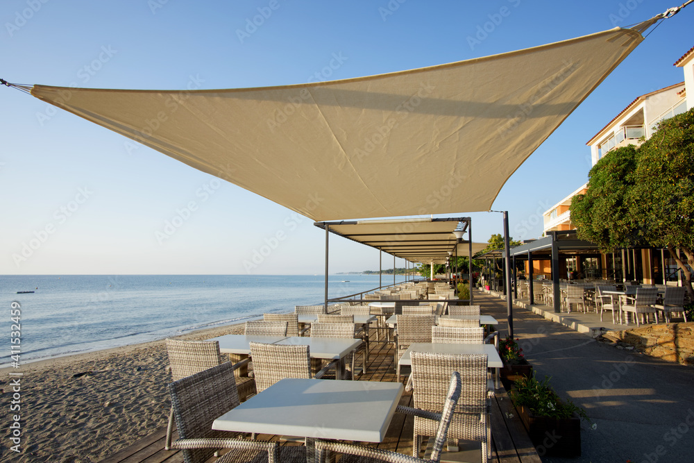 Fototapeta premium Beach of Moriani-plage in eastern coast of Corsica island 