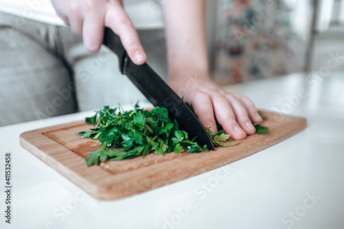 parsley is cut with a knife