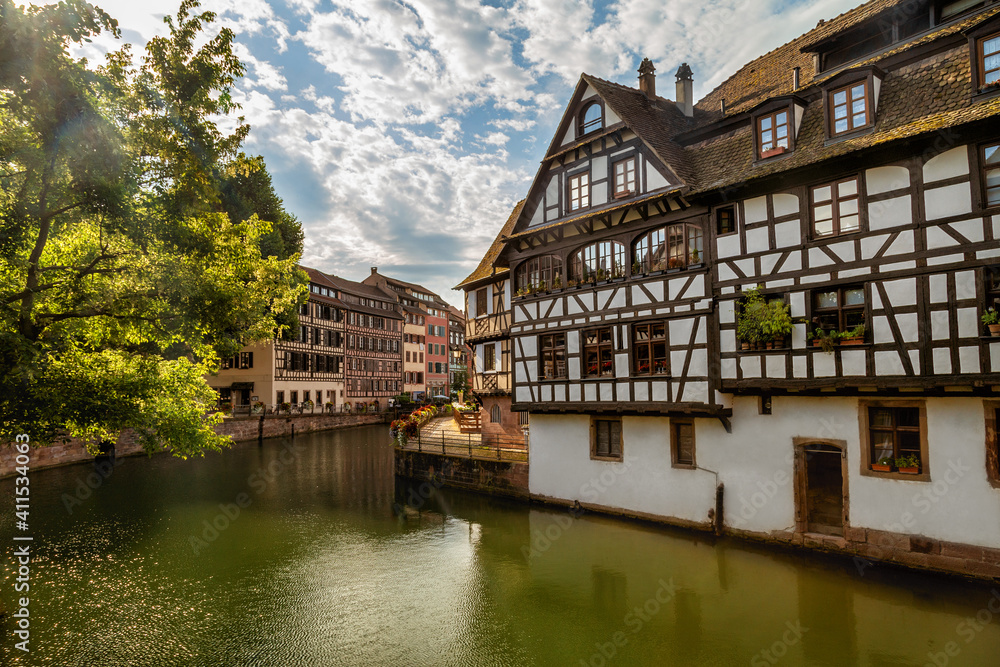 View of the city of Strasbourg in eastern France. Charming half-timbered houses. 