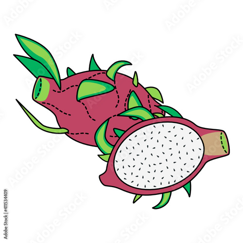 Cartoon dragon fruit, pitaya, pitahaya