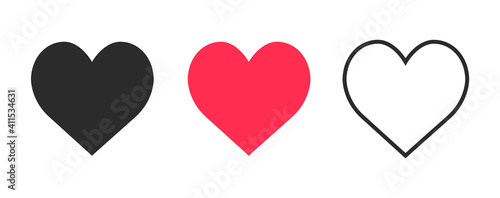 Collection of Love Heart Symbol Icons . Love Illustration Set with Solid and Outline Vector Hearts photo