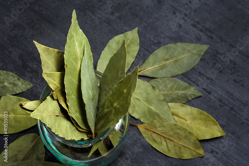 Aromatic dried bay leaves in the kitchen