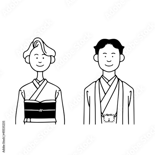 和装の男女