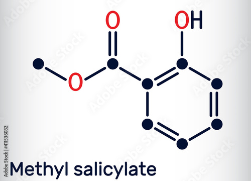 Methyl salicylate, wintergreen oil molecule. It is methyl ester of salicylic acid, flavouring agent, metabolite, insect attractant. Skeletal chemical formula