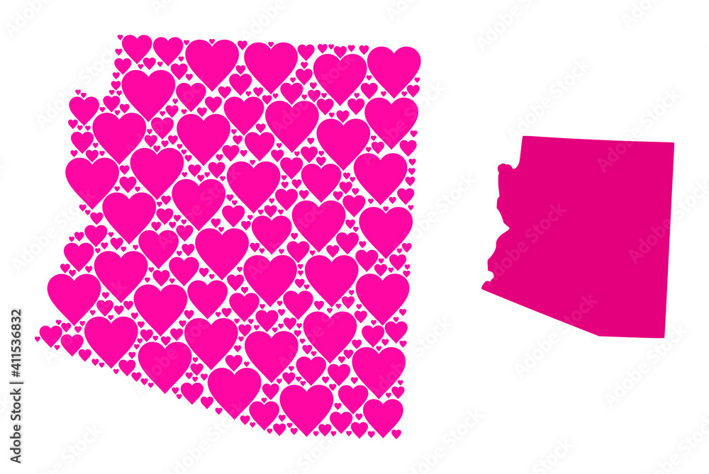 Love mosaic and solid map of Arizona State. Mosaic map of Arizona State ...