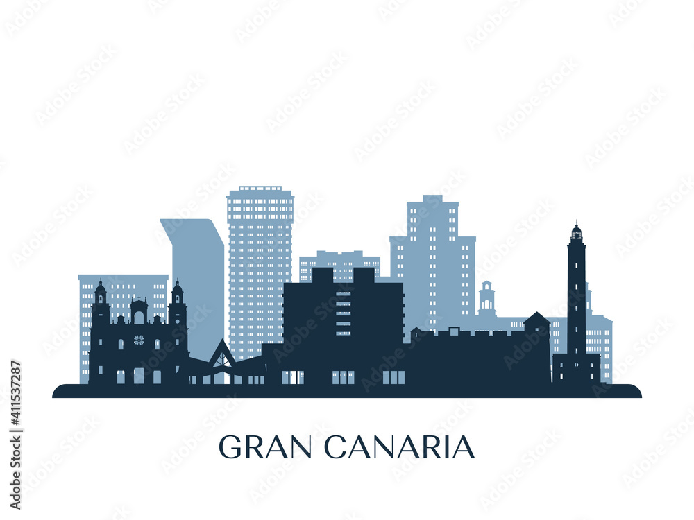 Gran Canaria skyline, monochrome silhouette. Vector illustration.
