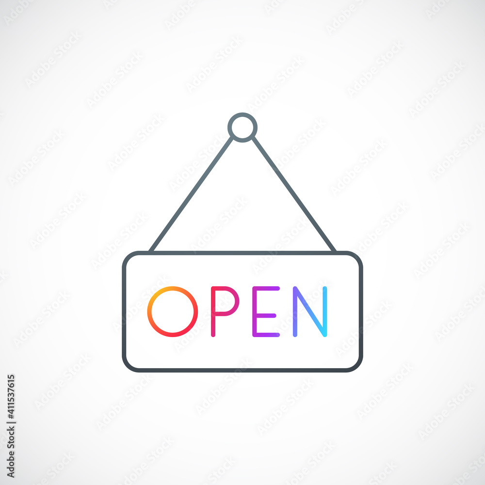Hanging sign with text Open. Open symbol. Stock vector illustration.