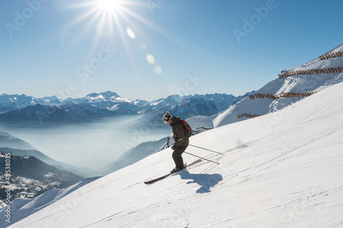 Skier in Valmorel, Tarentaise Valley, French Alps