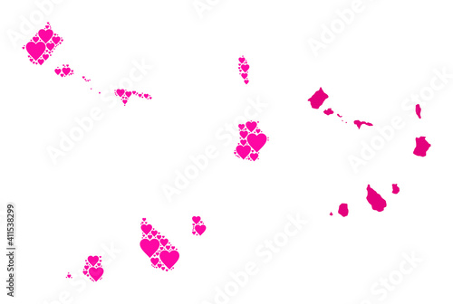 Love collage and solid map of Cape Verde Islands. Collage map of Cape Verde Islands composed with pink love hearts. Vector flat illustration for love conceptual illustrations.