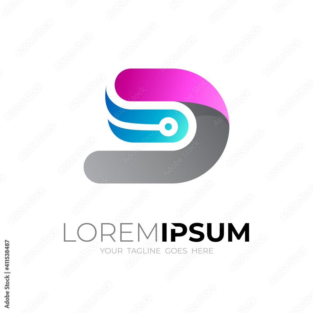 Letter D logo and technology design template, 3d colorful logos Letter D logo and technology design template, 3d colorful logos