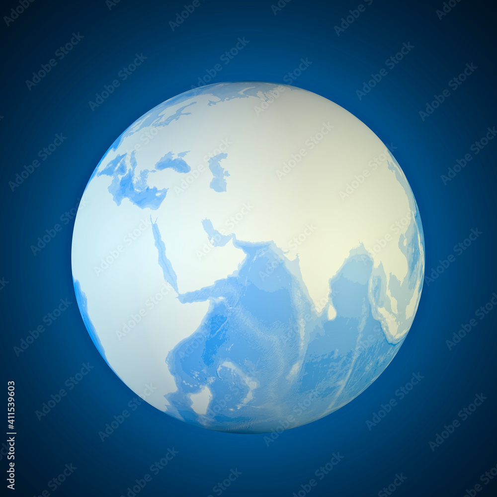 Obraz premium Globe map of the Arabian Peninsula, Middle East physical map. Bathymetry, underwater depth of ocean. India, Sri Lanka, Pakistan
