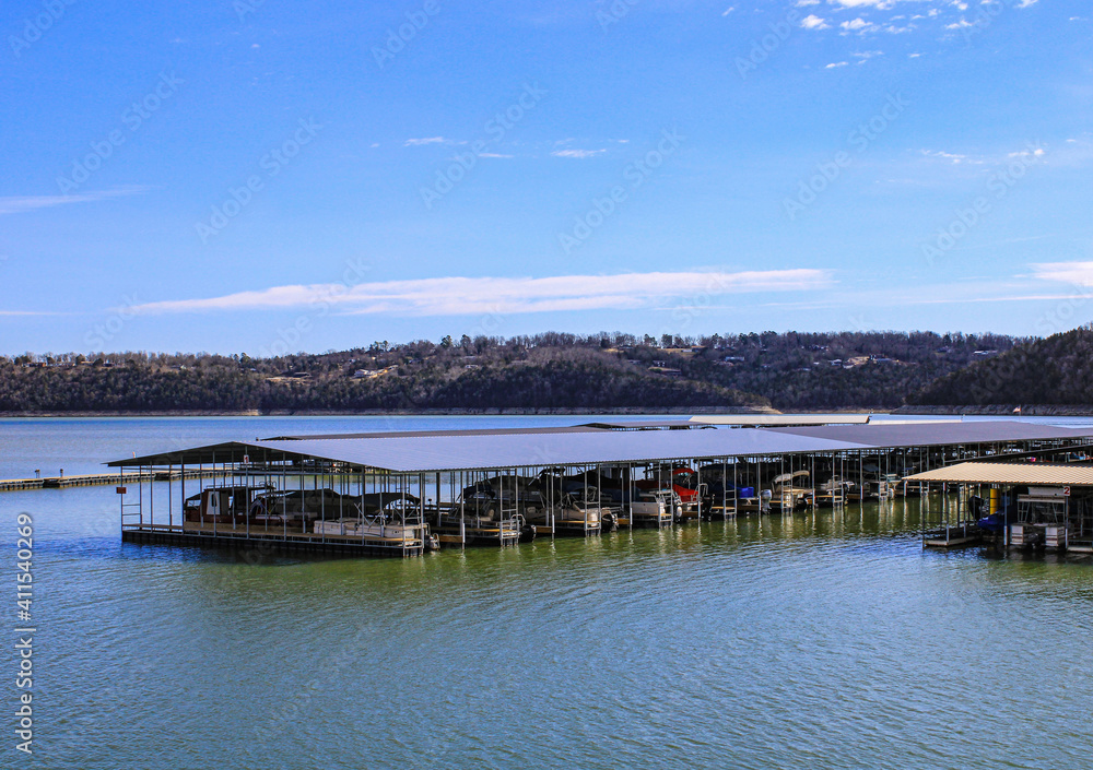 looking out over Cranfield Marina towards Mallard Point on Norfork Lake in Mountain Home, Arkansas looking out over Cranfield Marina towards Mallard Point on Norfork Lake in Mountain Home, Arkansas