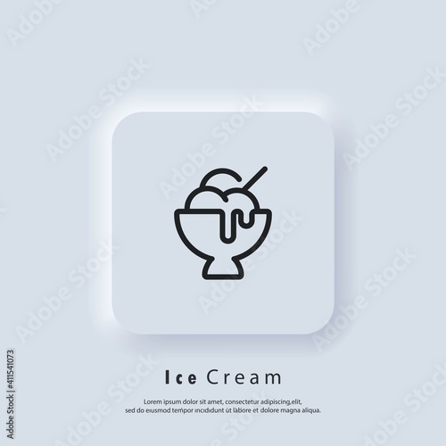 Ice cream icon. Ice cream logo. Parfait, frozen yogurt, ice cream sundae, vanilla, chocolate. Vector. UI icon. Neumorphic UI UX white user interface web button.