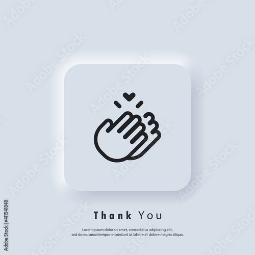 Sticker Thank you. Clapping Hands icon. Clap, applause icon. Vector. UI icon. Neumorphic UI UX white user interface web button.