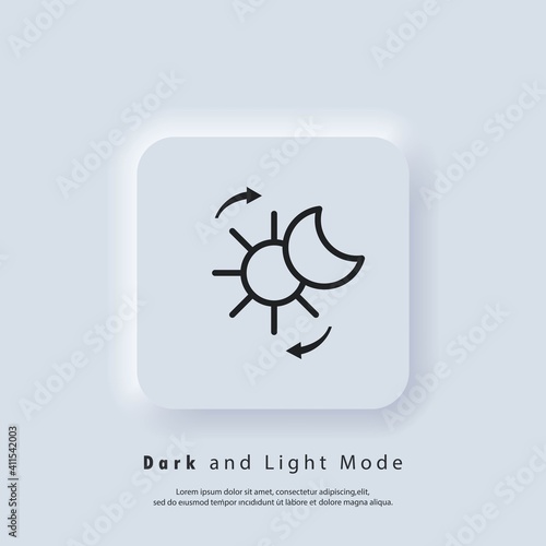 Vector day night switch. Mobile app interface. Dark and light mode switcher. Dark mode switch logo. Day and night mode gadget application. Light and dark icon. Vector. Neumorphic UI UX