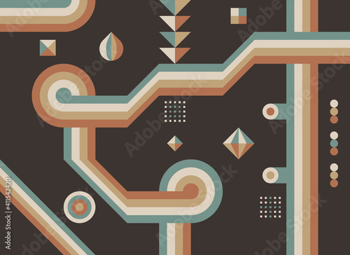 Abstract geometric concept poster design. Graphic graphic pattern. Business progress strategy development creative banner. Decorative ornament composition. Vintage color. Vector illustration. 