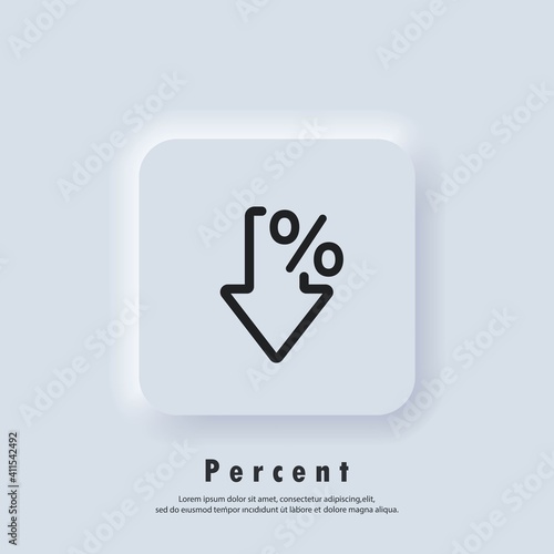 Percent arrow icon. Percent logo. Growth and reduction - discount. Vector. UI icon. Neumorphic UI UX white user interface web button. Neumorphism
