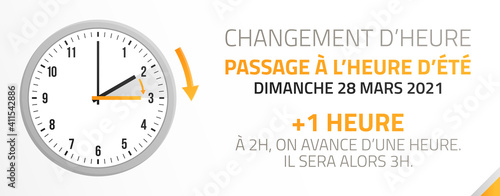 Passage à l'heure d'été - Changement d'heure le 28 Mars 2021