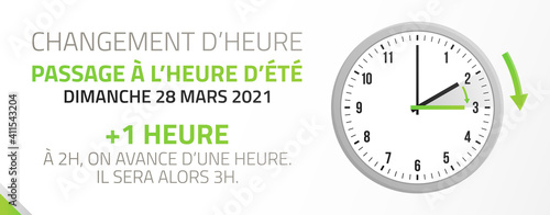 Passage à l'heure d'été - Changement d'heure le 28 Mars 2021