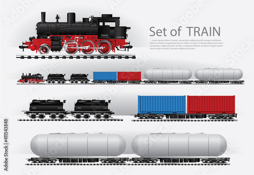 Cargo train on a rail road Vector illustration