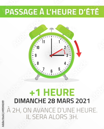 Passage à l'heure d'été - Changement d'heure le 28 Mars 2021