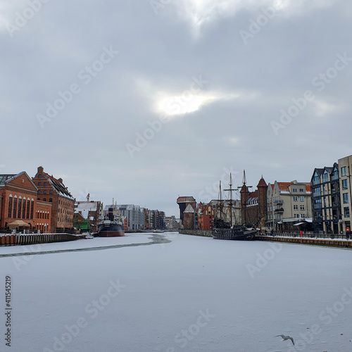 Photography View of Gdansk old Town from the Motlawa River, Poland