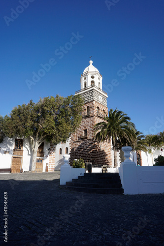 Church on the main square in the historical part of a town in Lanzarote.