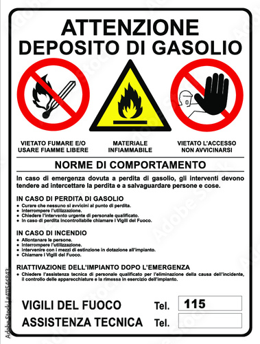 cartello sicurezza deposito gasolio