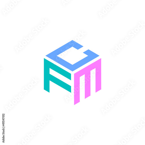 Logo with three letter CFM. Hexagon design vector