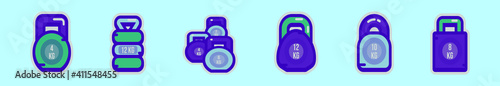 set of kettle bell cartoon icon design template with various models. vector illustration isolated on blue background