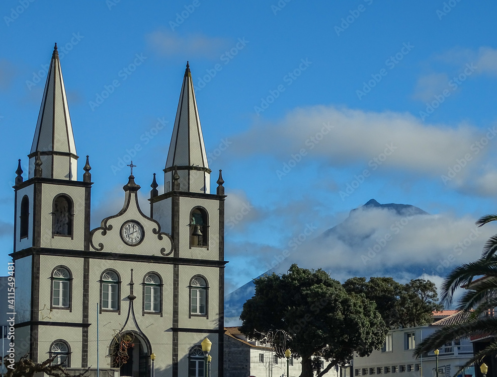 Mountain Pico, view from small town, Azores islands, Pico island.