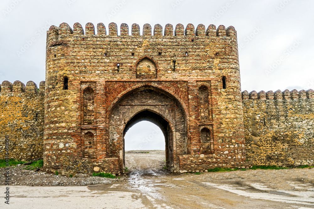Fototapeta premium Georgia in the city of Telavi, the old city fortification and fortress entrance.