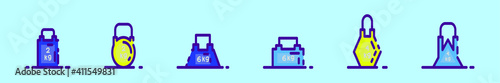 set of kettle bell cartoon icon design template with various models. vector illustration isolated on blue background