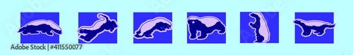 set of honey badger cartoon icon design template with various models. vector illustration isolated on blue background
